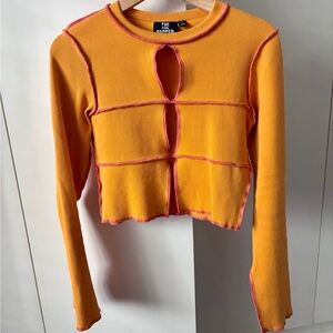 The Ragged Priest Orange Crop Top with Pink Contrast Stitching